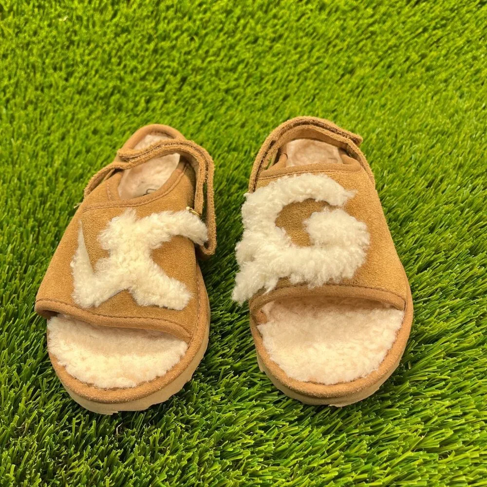 Ugg Fluff Yeah Slide Boys Size 11C Brown Walking Comfort‎ Shoes Winter Sandals